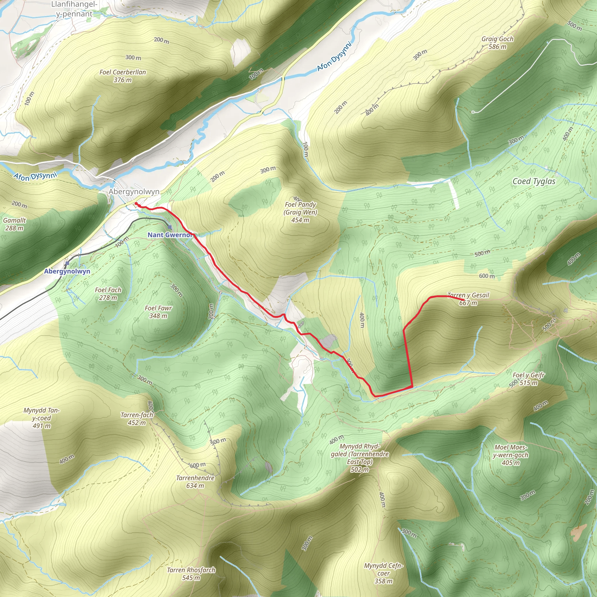 Tarren y Gesail from Abergynolwyn mobile static map