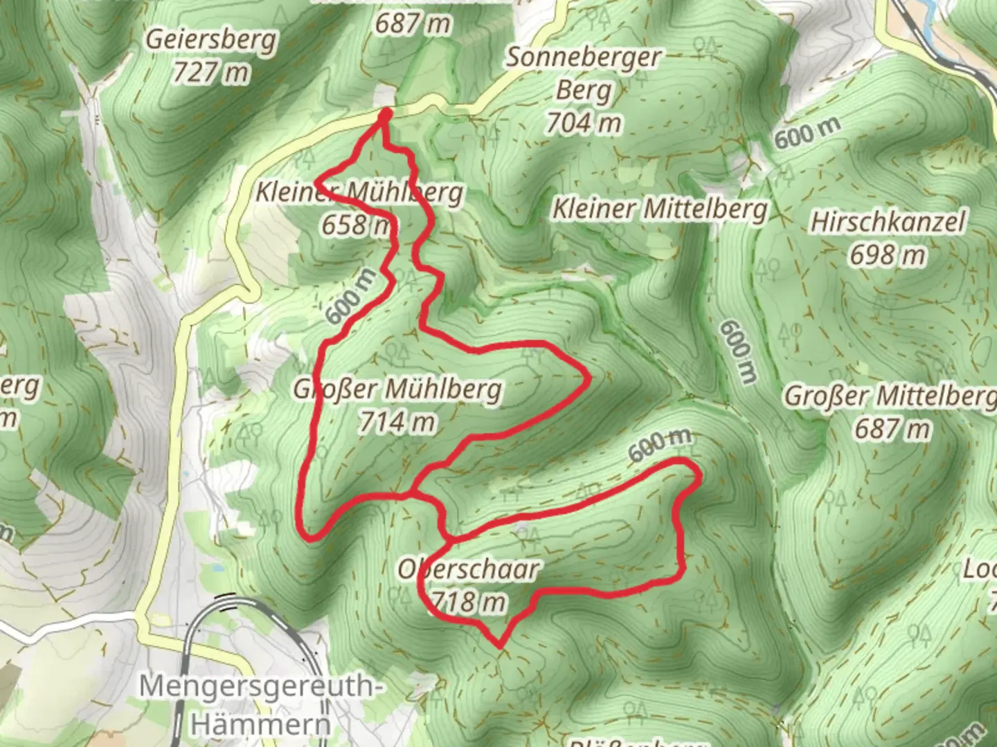 An image depicting the trail Schaumberger Land and Buchenweg and its surrounding area.