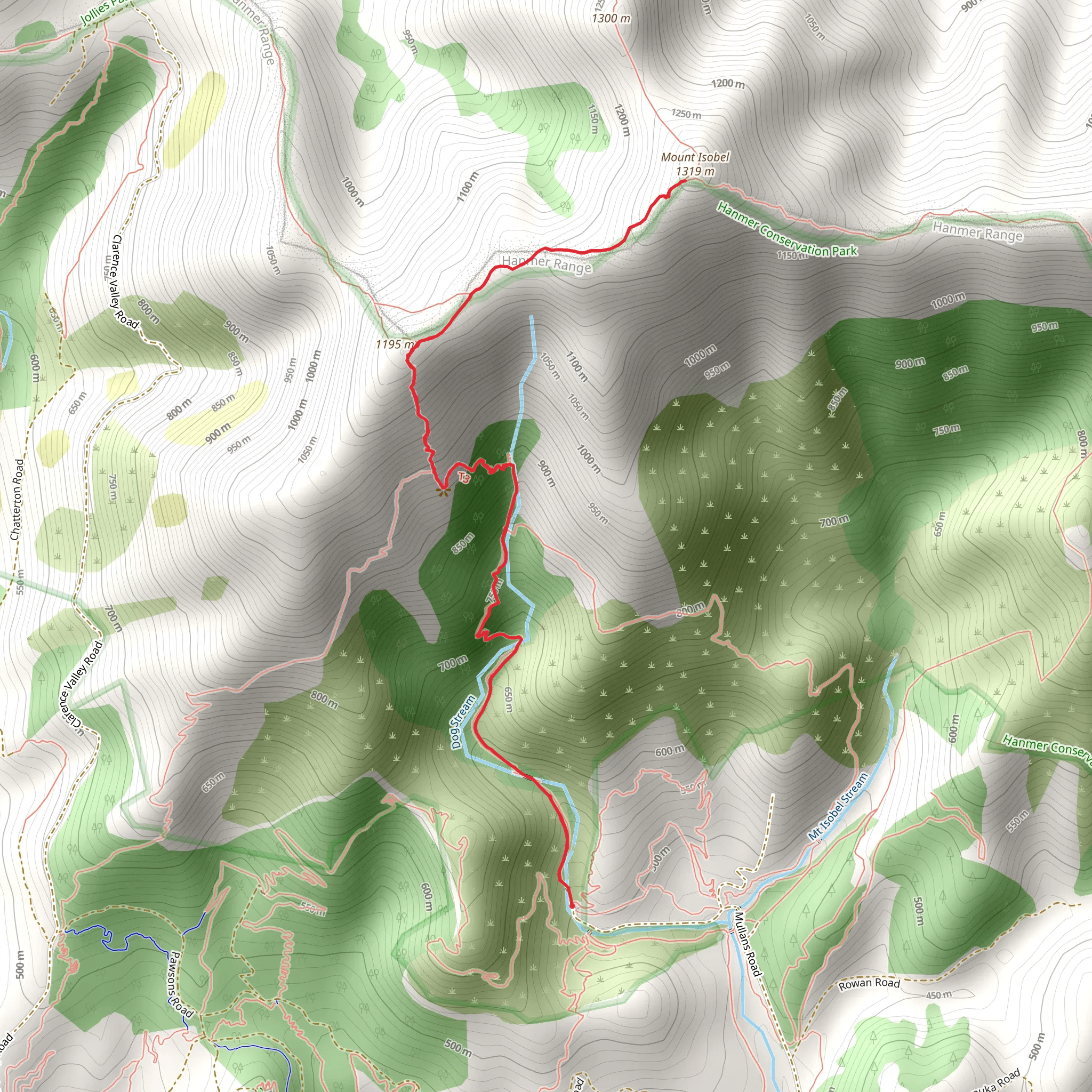 Mount Isobel via Waterfall Track mobile static map