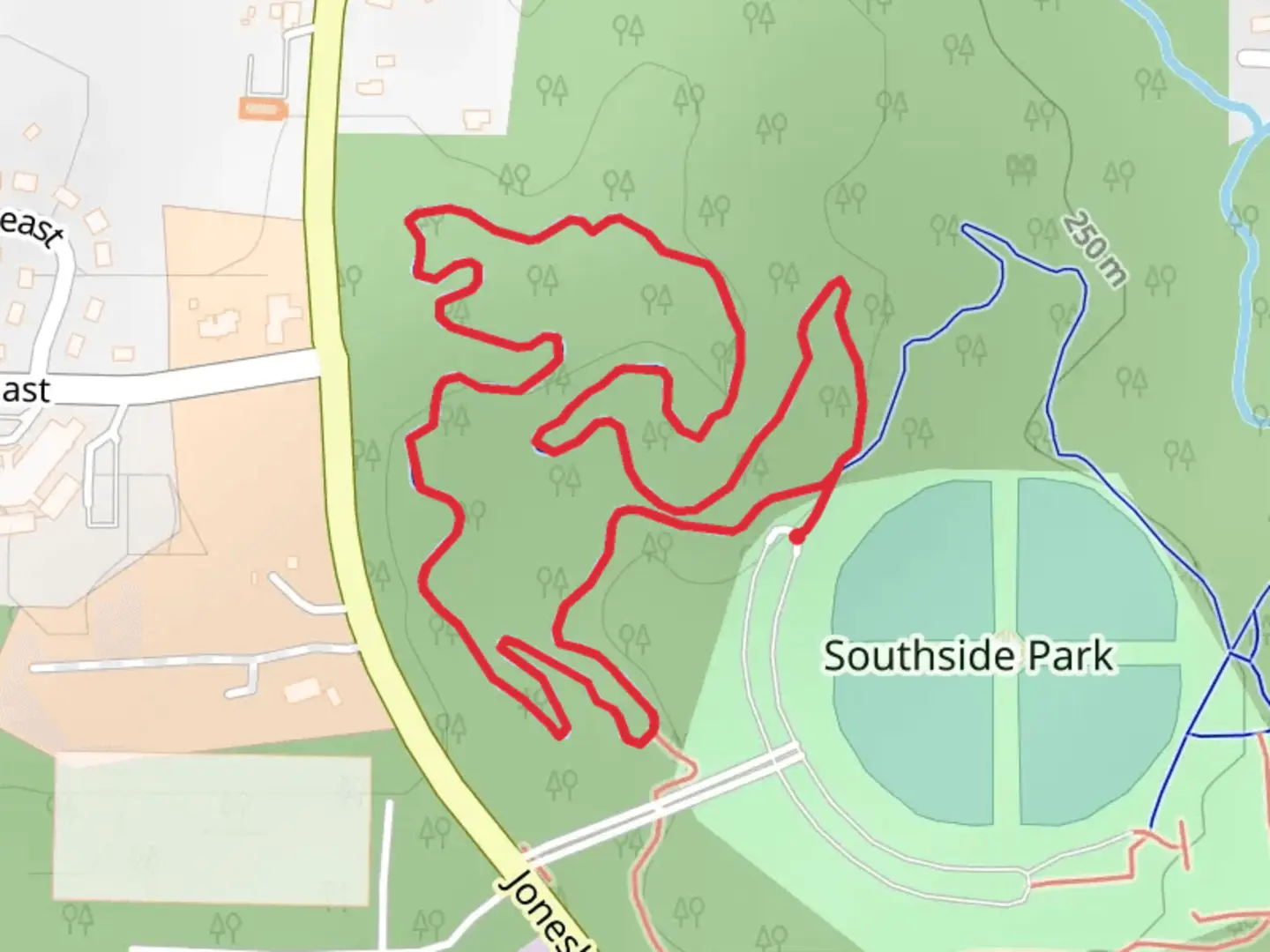 An image depicting the trail Southside Park - Evergreen Loop Trail and its surrounding area.