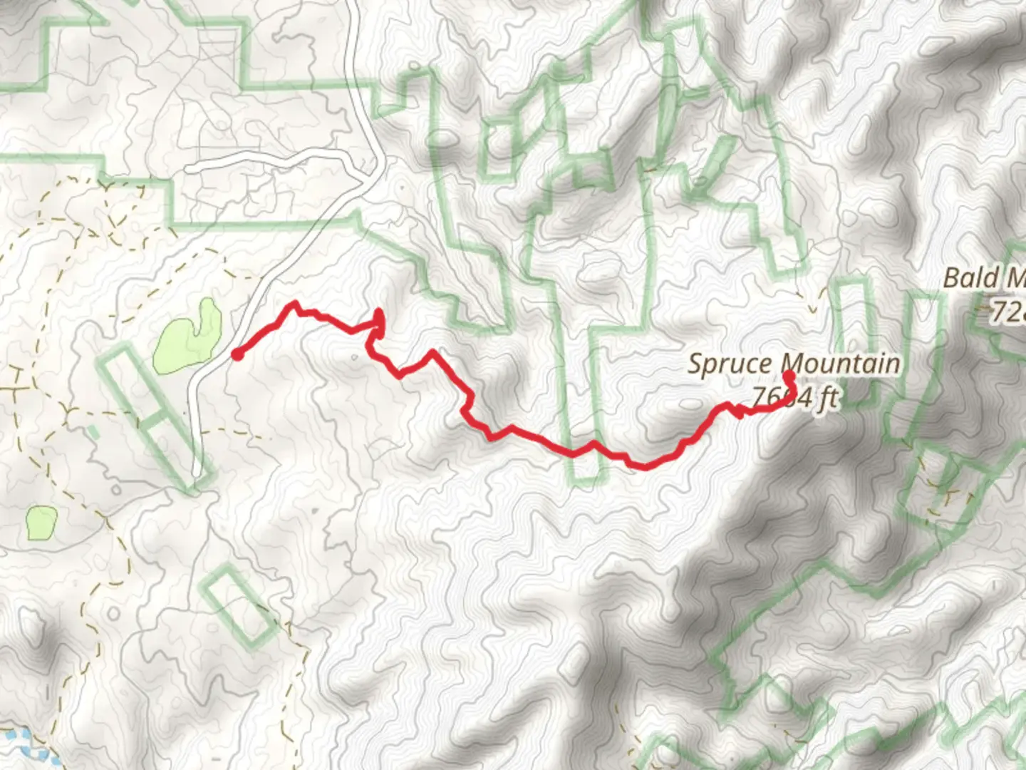An image depicting the trail Spruce Mountain and its surrounding area.