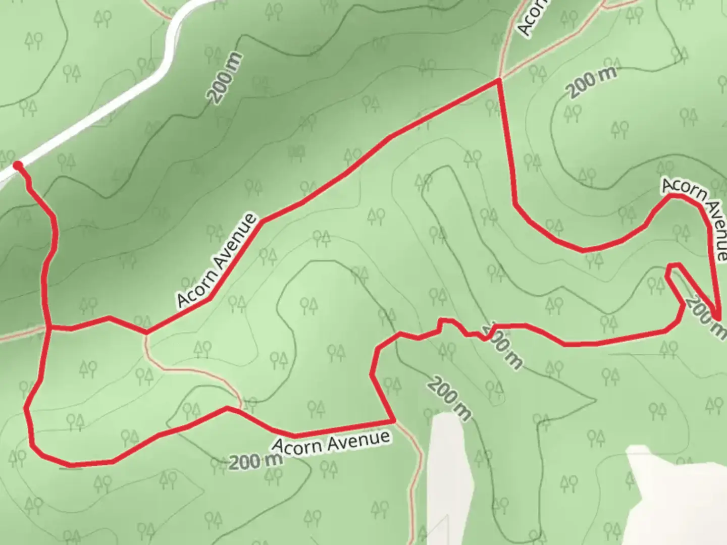 An image depicting the trail Acorn Avenue Loop and its surrounding area.