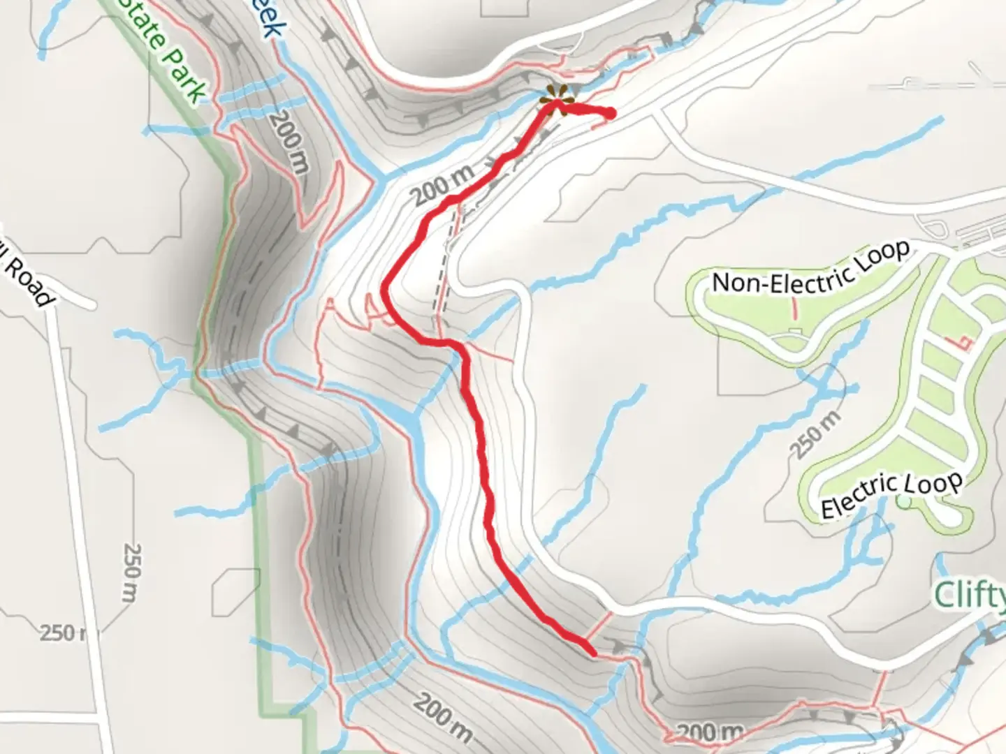 An image depicting the trail Trail 5 Out and Back and its surrounding area.