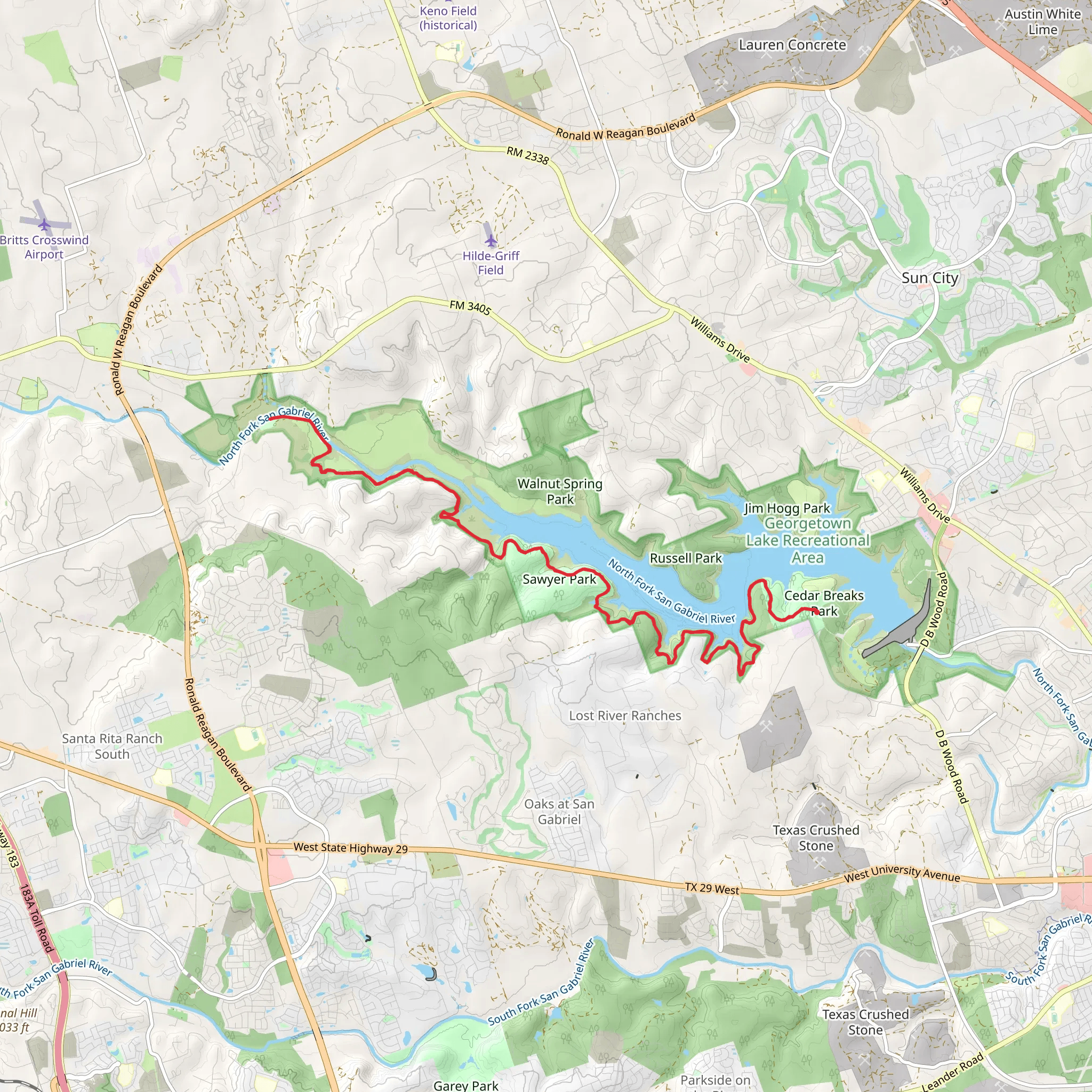 San Gabriel River and Good Water Trail mobile static map