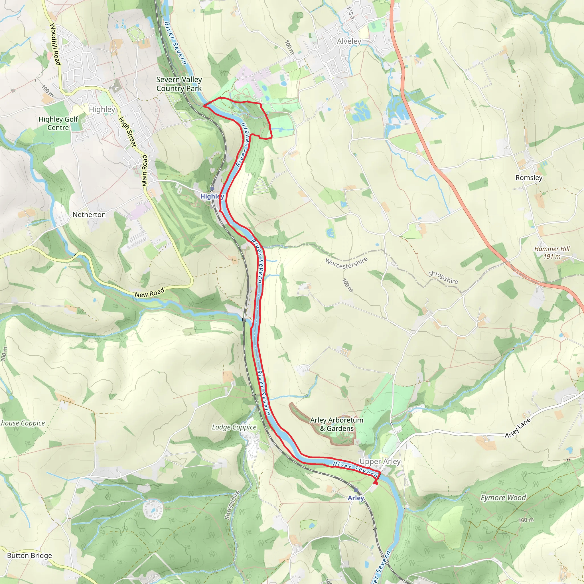 River Severn and Severn Valley Country Park Loop - Upper Arley mobile static map