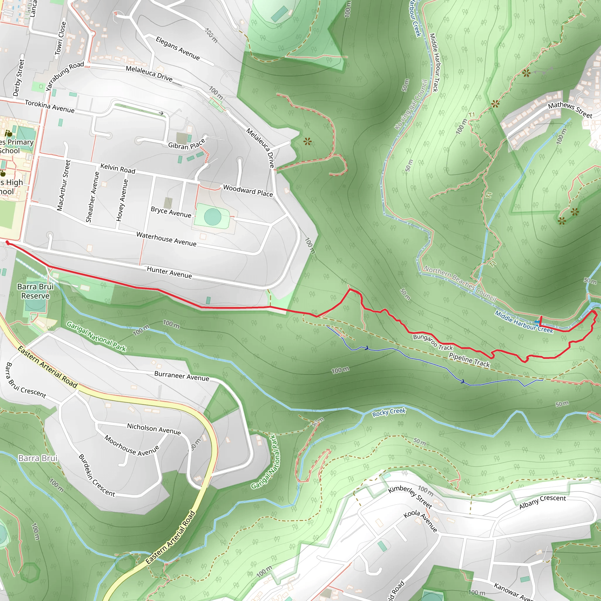 Pipeline and Bungaroo Tracks to Stepping Stones Crossing mobile static map