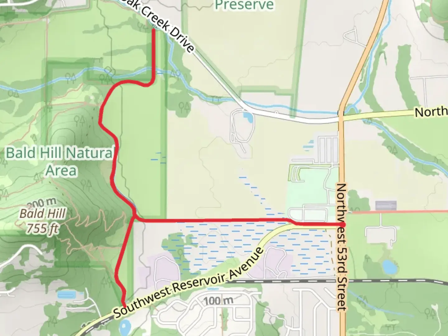An image depicting the trail Midge Cramer and Bald Hill Multi-Use Path and its surrounding area.