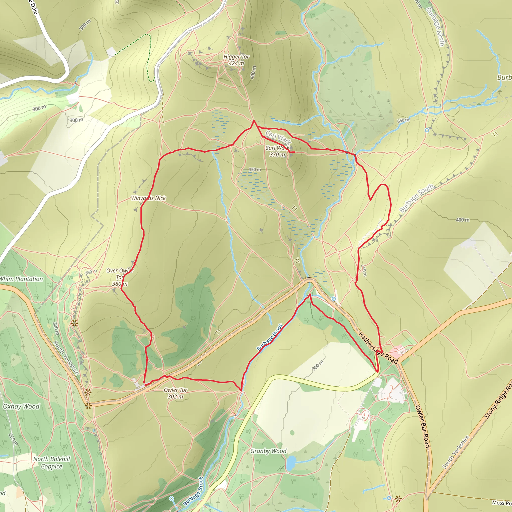 Over Owler Tor and Carl Wark Loop mobile static map