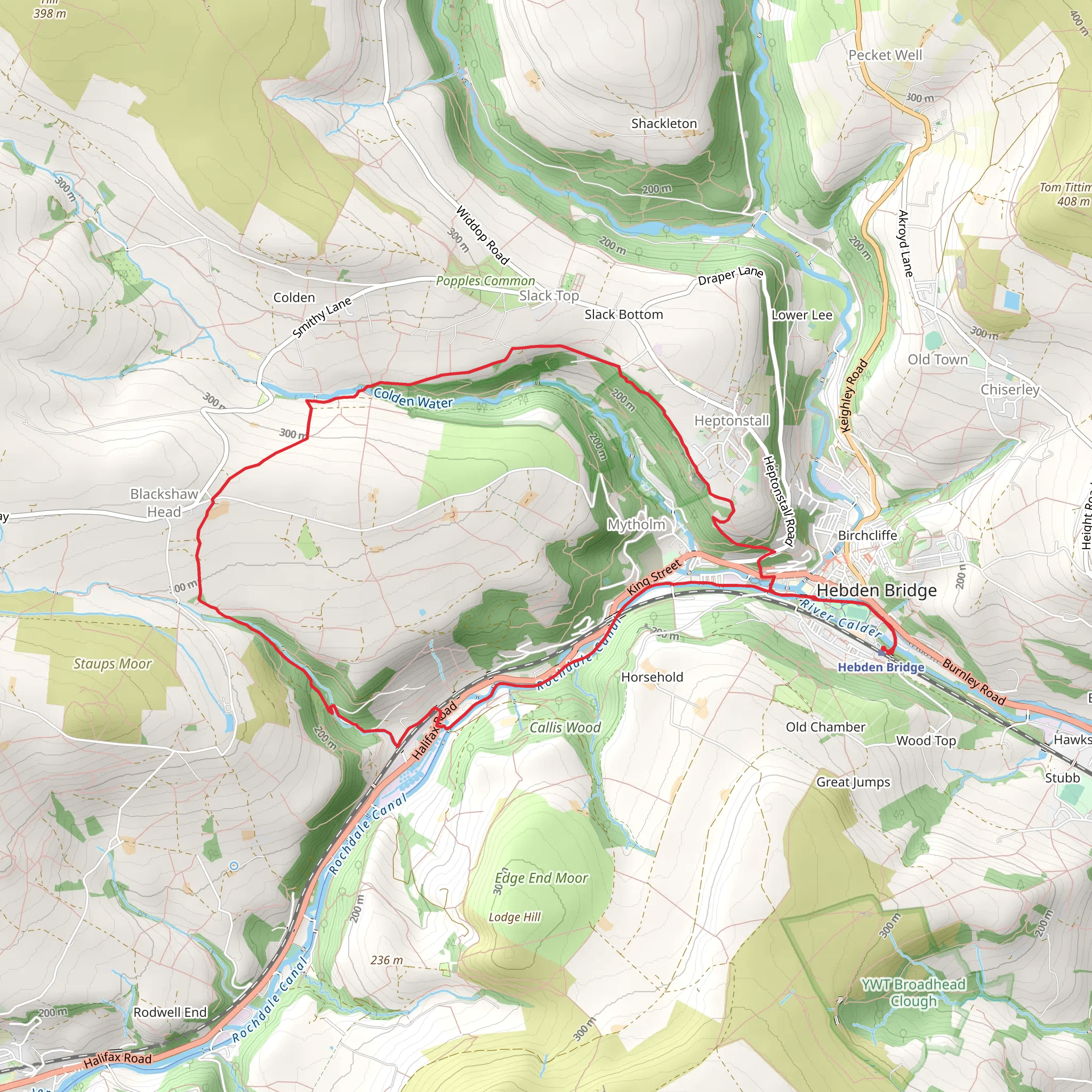 Hebden Bridge to Blackshaw Head Loop via River Calder mobile static map