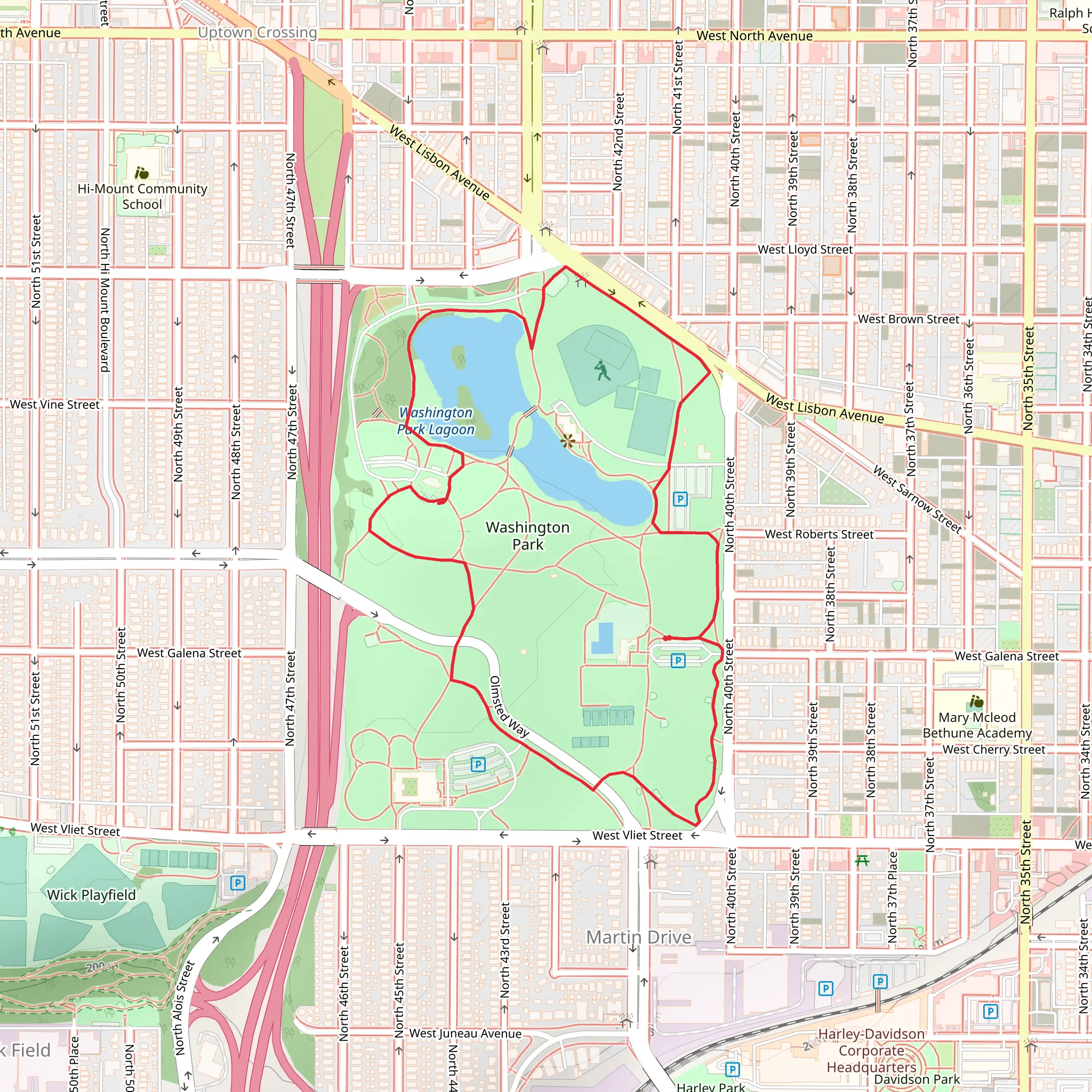Washington Park Lagoon Loop mobile static map