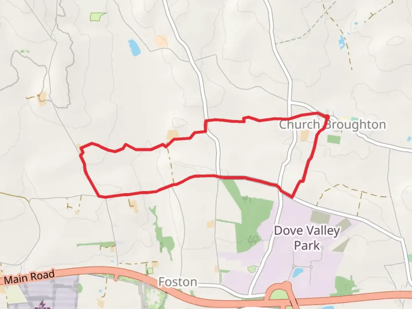 An image depicting the trail Church Broughton Loop and its surrounding area.