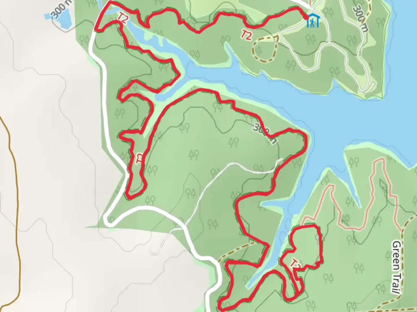 An image depicting the trail Blue Route Out and Back and its surrounding area.