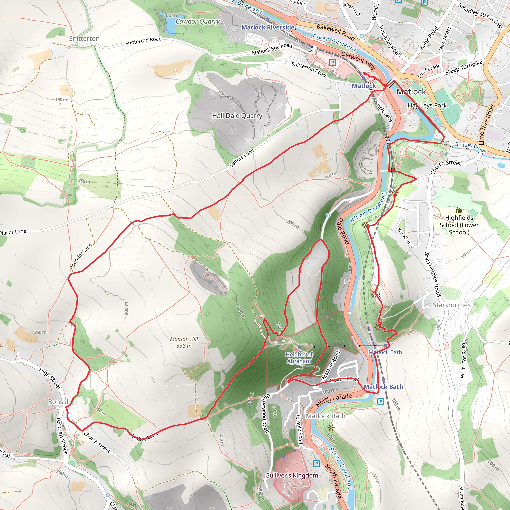Matlock Bath to Bonsall Loop mobile static map