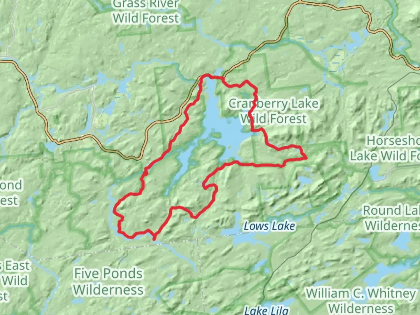 An image depicting the trail Cranberry Lake 50 Loop Trail and its surrounding area.