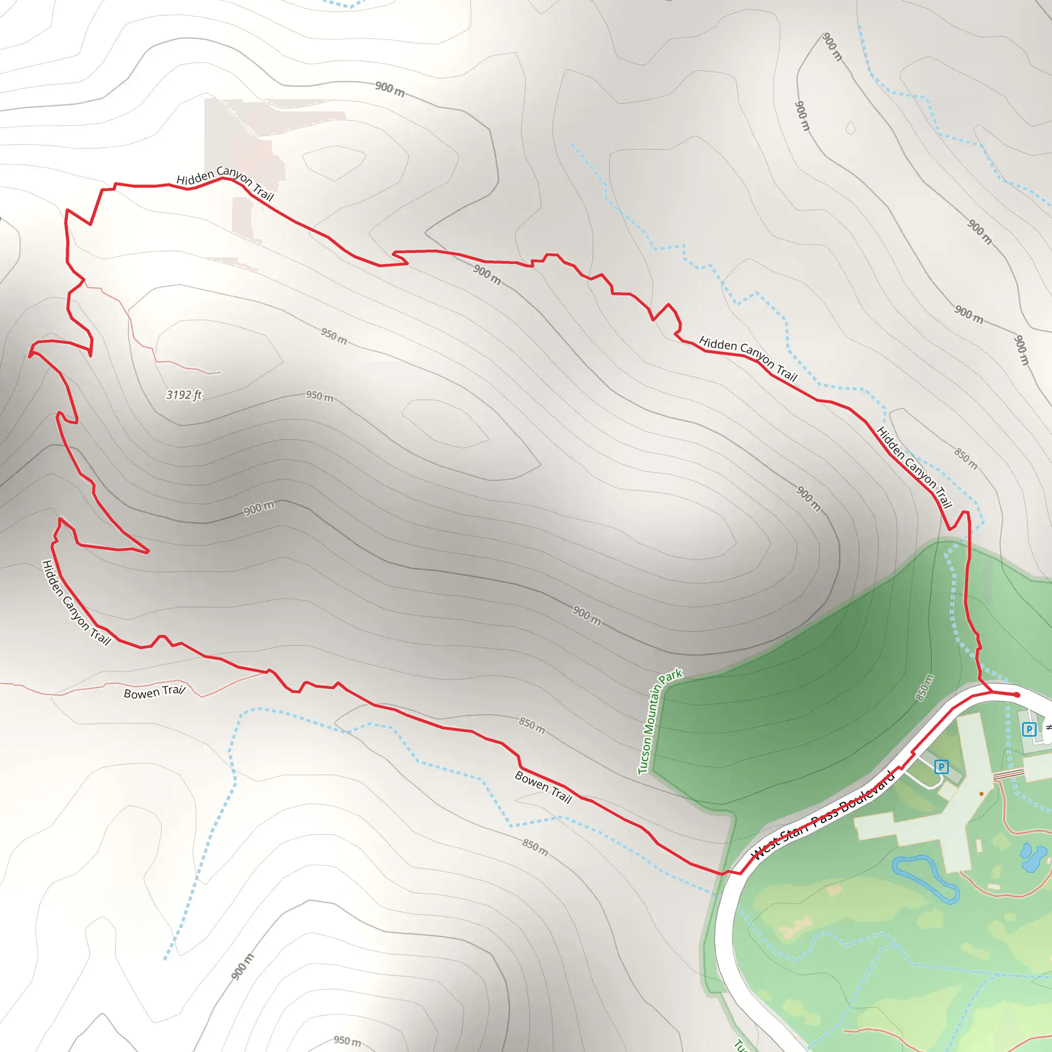 Bowen Trail and Hidden Canyon Trail Loop mobile static map