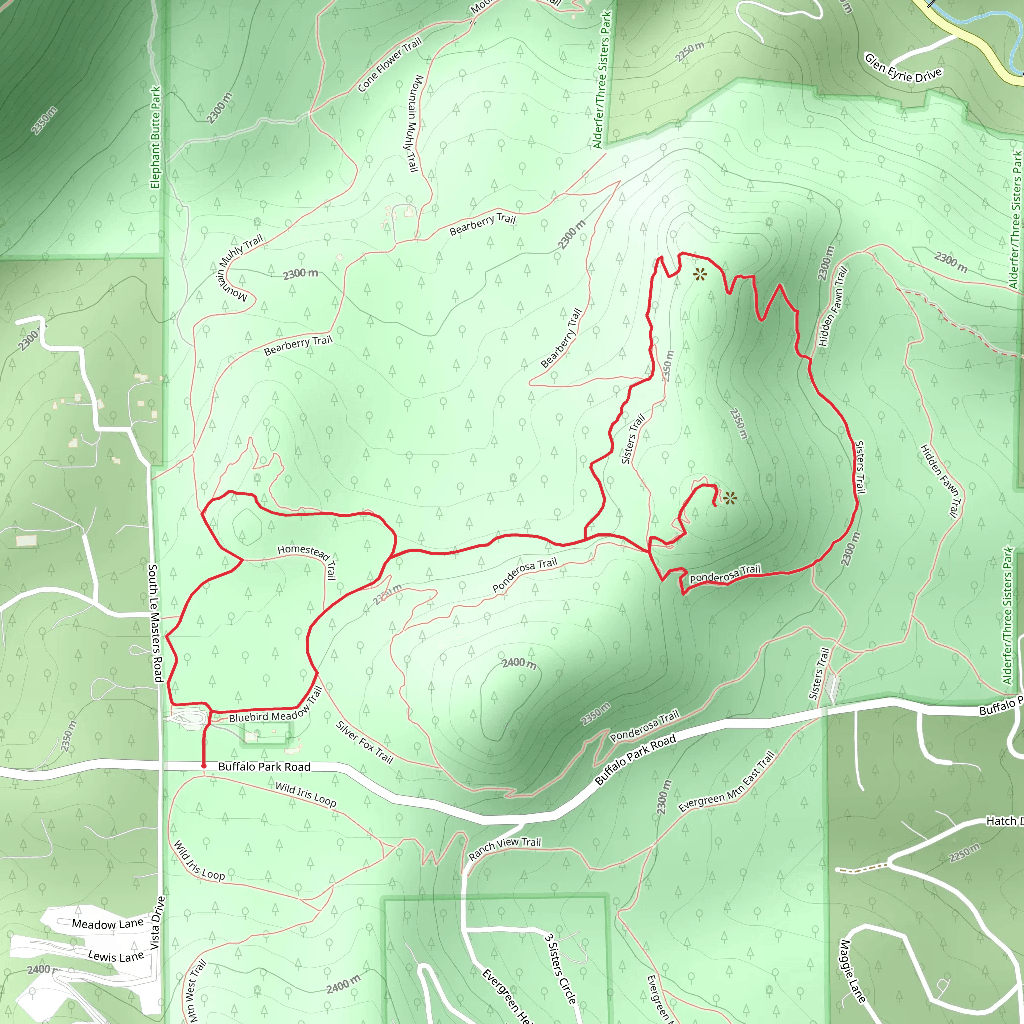 Silver Fox - Ponderosa - Brothers and Sisters Loop Trail mobile static map