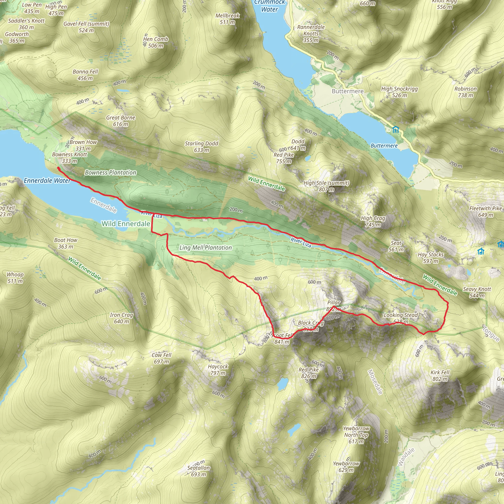 Scoat Fell and Pillar Loop via Ennerdale Water mobile static map