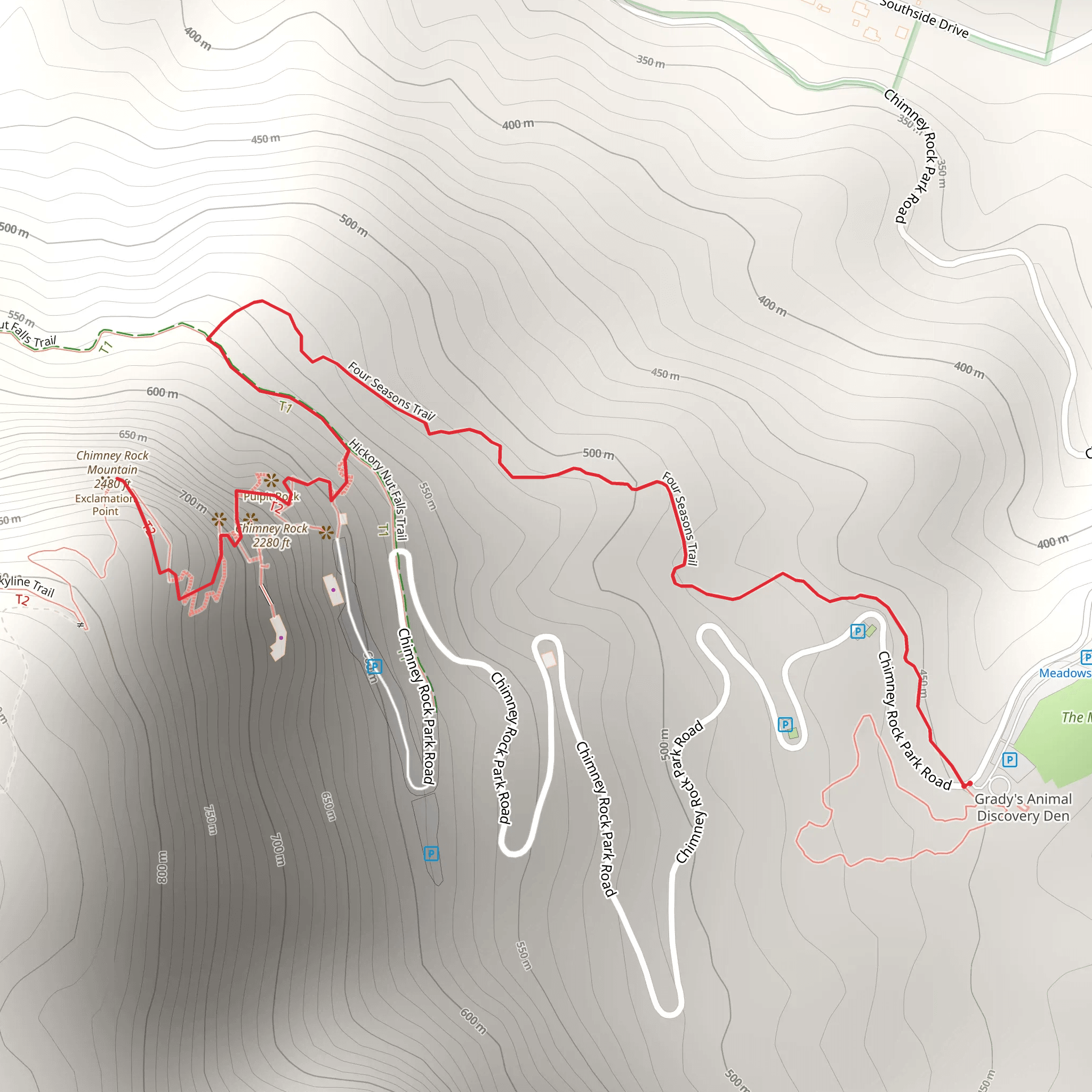 Chimney Rock Mountain via Four Seasons Trail mobile static map