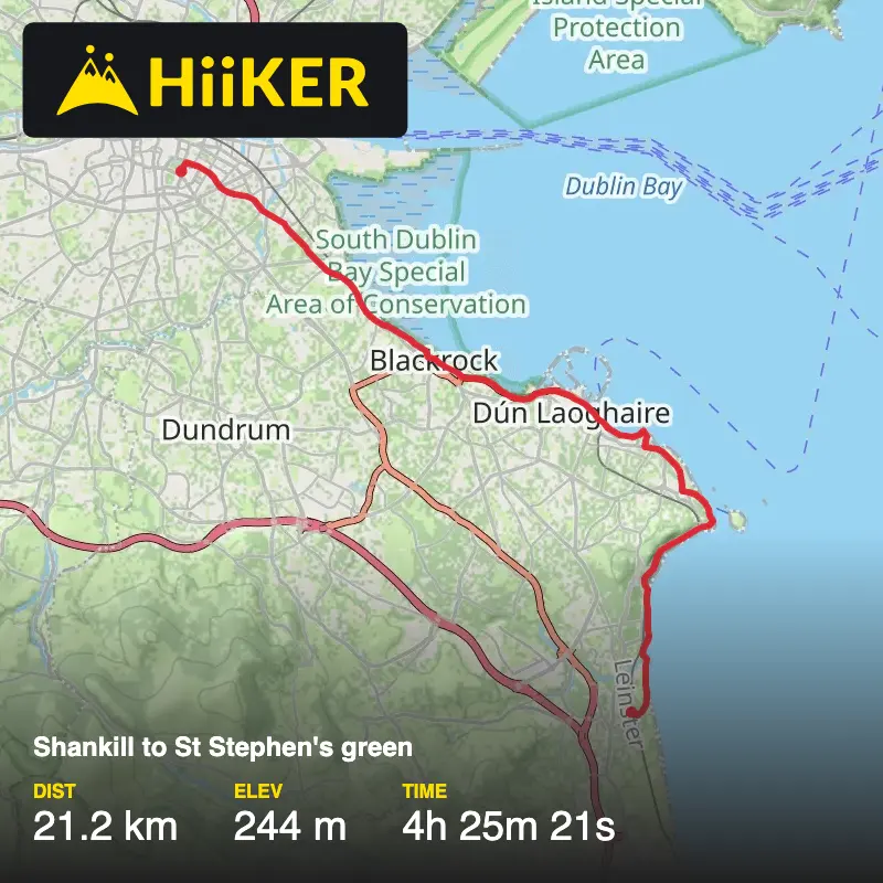 A map preview of the recording Shankill to St Stephen's green.