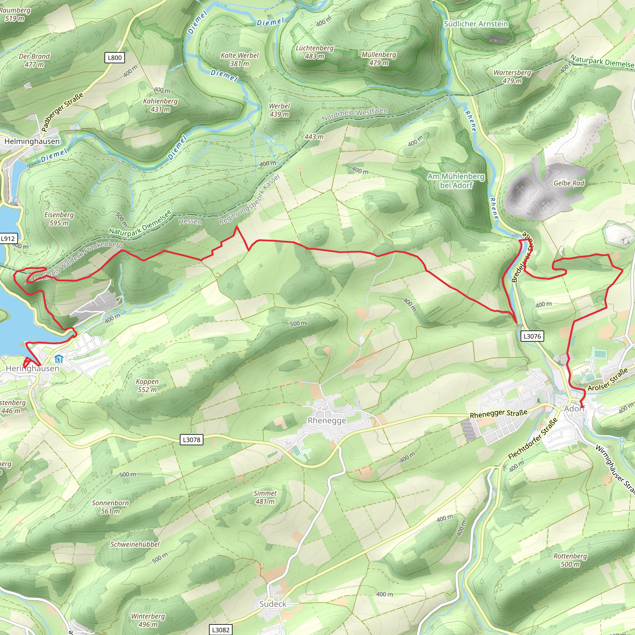 Heringhausen to Adorf via Diemelsteig mobile static map