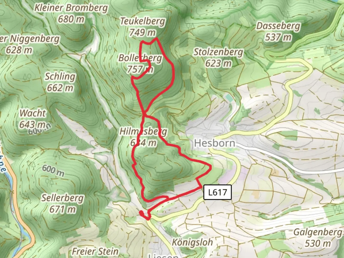An image depicting the trail Bollerberg via Sauerland Hoehenflug and its surrounding area.