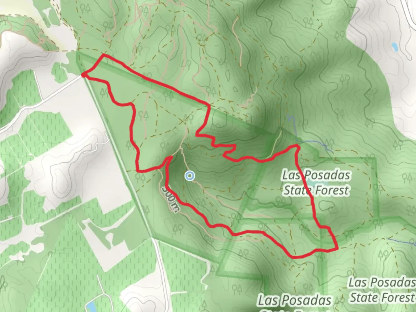 An image depicting the trail Las Posadas State Forest Loop and its surrounding area.