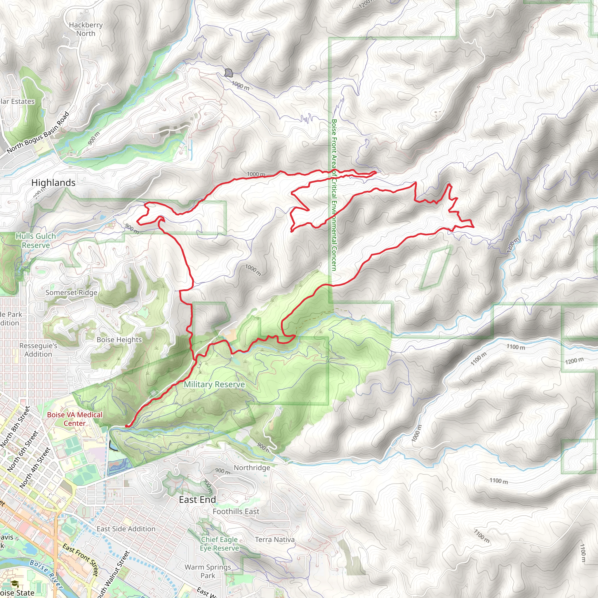 Three Bears, Freestone Ridge and Lower Hulls Gulch Loop mobile static map