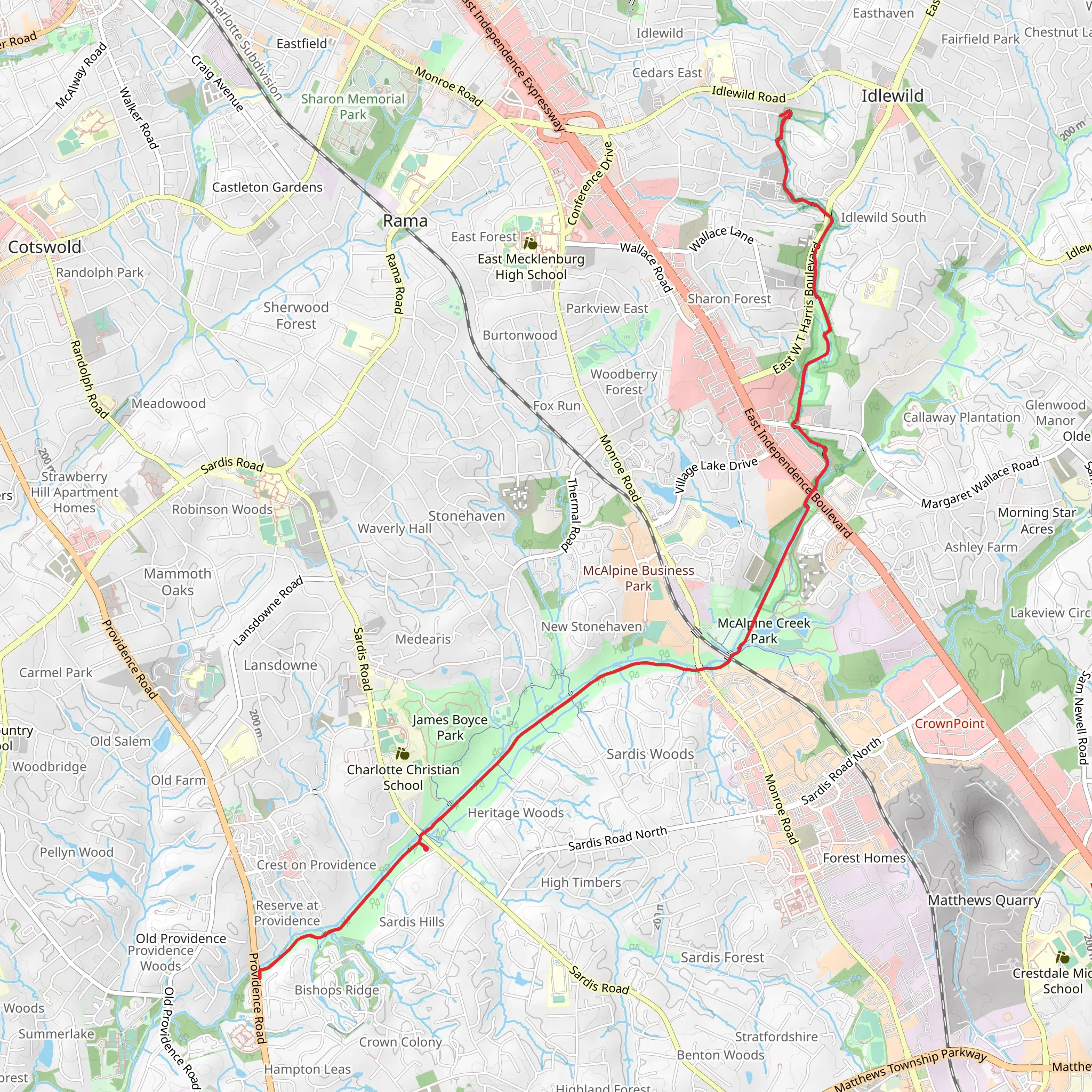 McAlpine Creek Greenway and Campbell Creek Greenway mobile static map