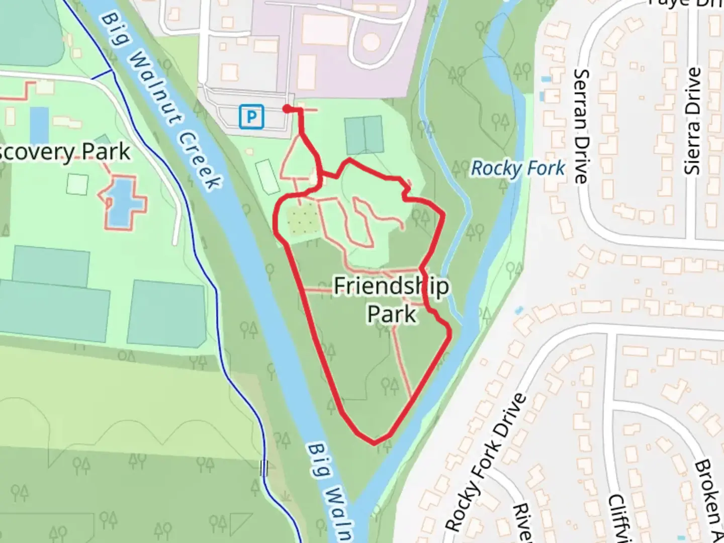An image depicting the trail Friendship Park Loop and its surrounding area.