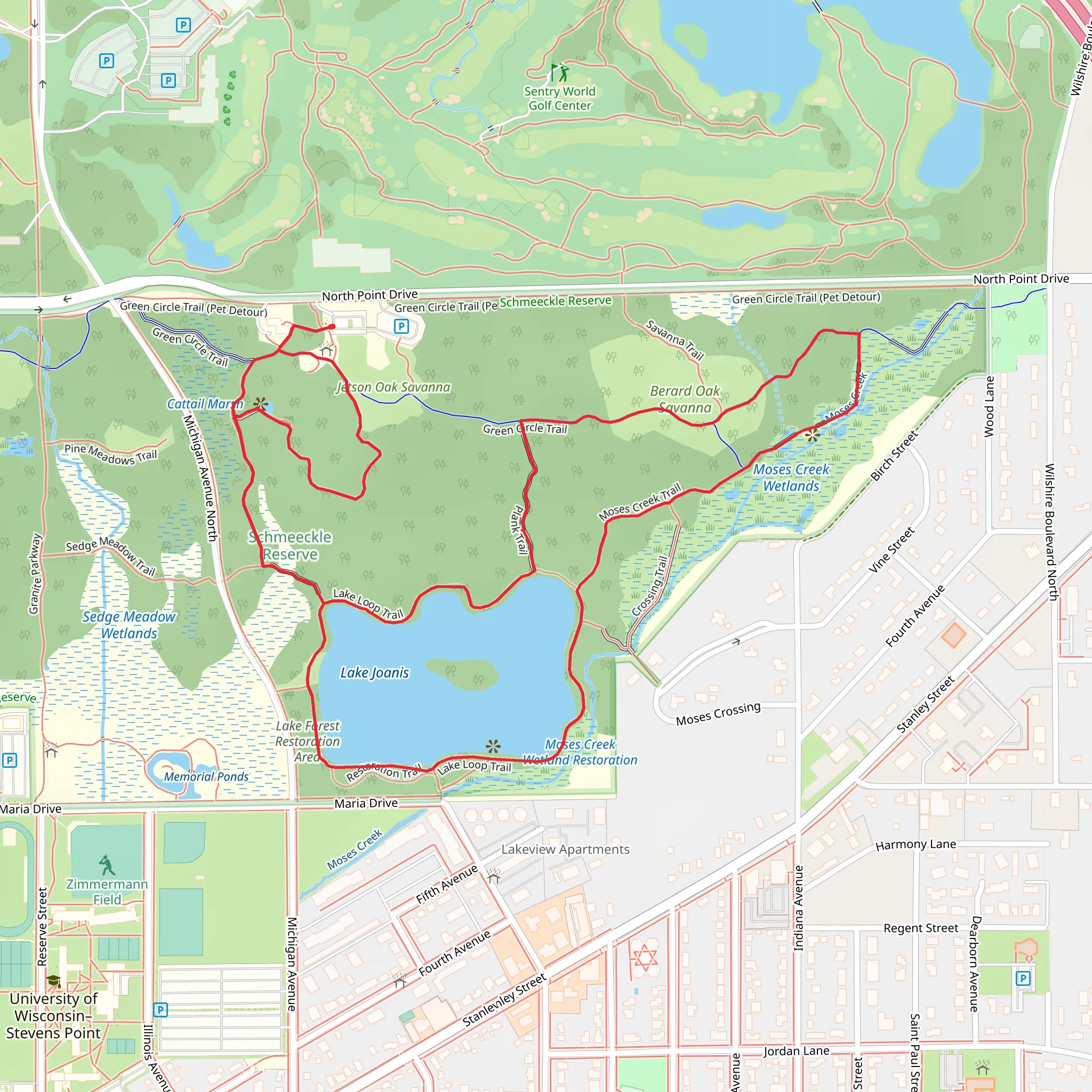 Lake Joanis via Trail of Reflections, Moses Creek Trail and Berard Oaks Loop Trail mobile static map