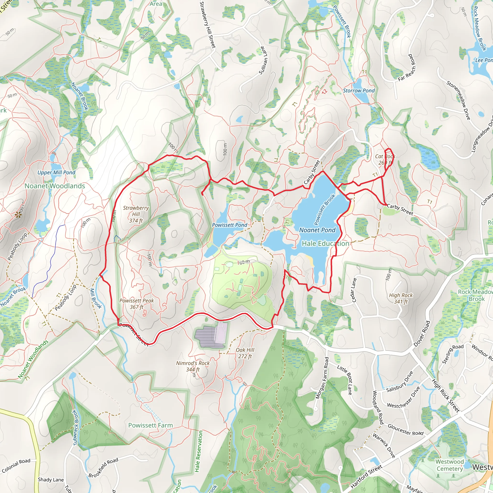Powissett Peak, Strawberry Hill and Noanet Pond Loop mobile static map