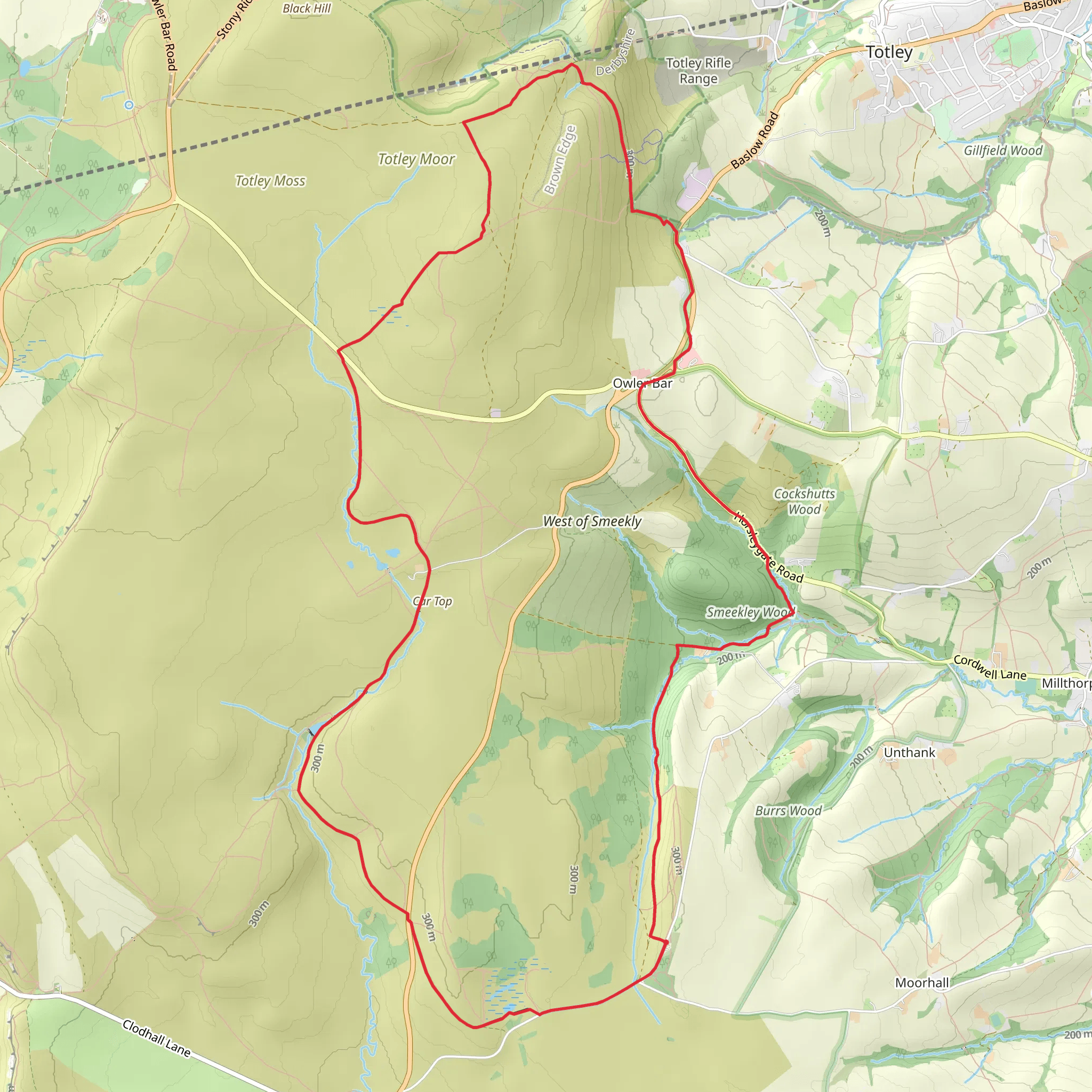 Flask Edge and Bar Brook Moor from Shillito Wood mobile static map