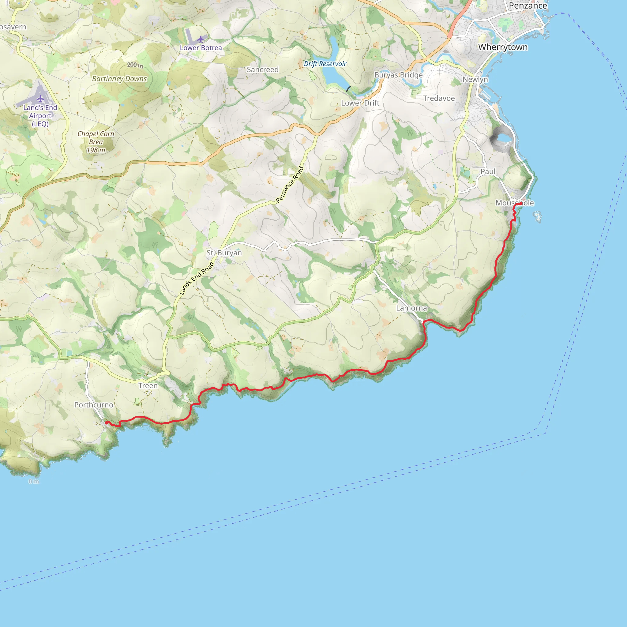 Mousehole to Porthcurno Walk mobile static map