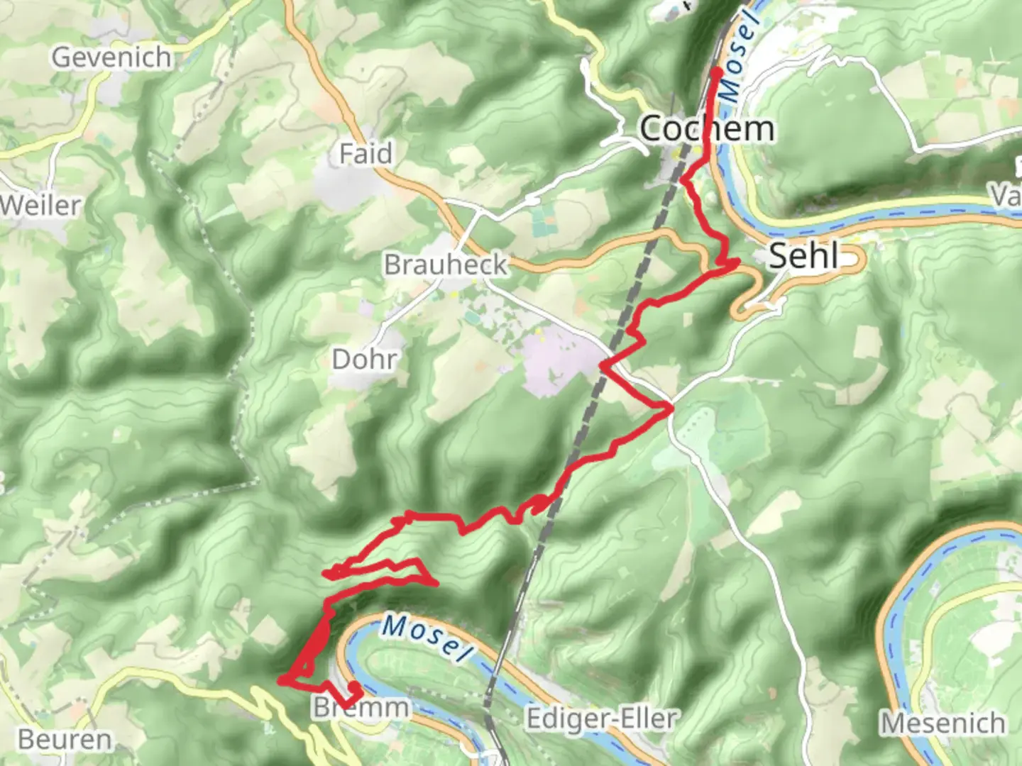 An image depicting the trail Cochem to Bremm Walk and its surrounding area.