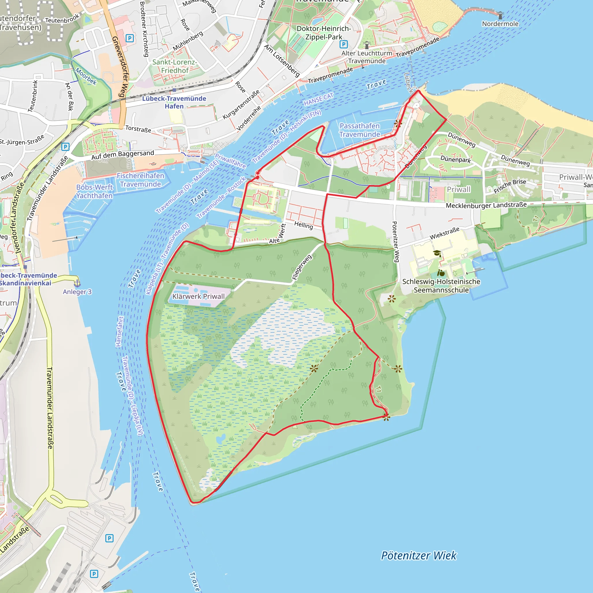Pötenitzer Wiek via Dünenweg and Am Priwallhafen mobile static map