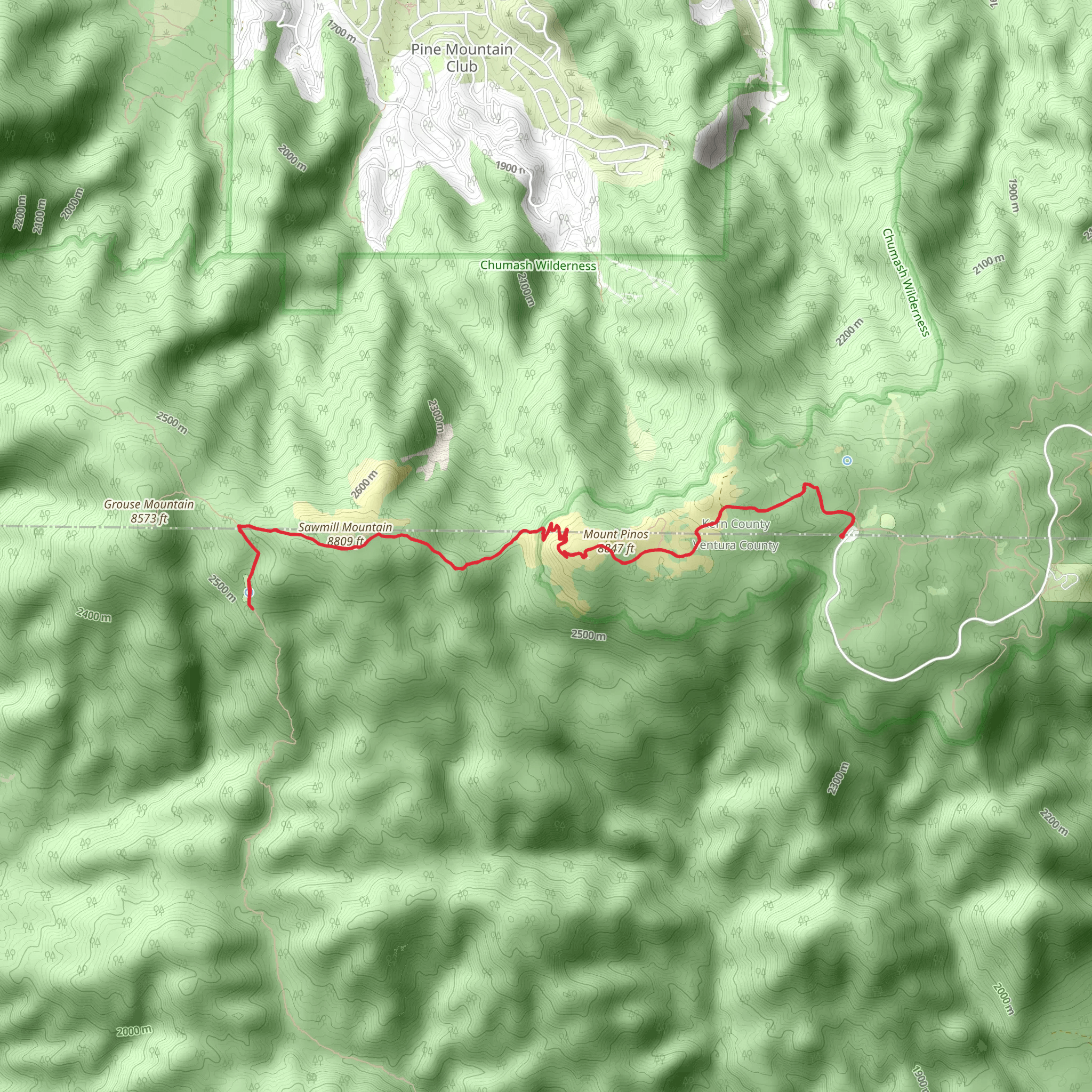 Sawmill Mountain and Mount Pinos mobile static map