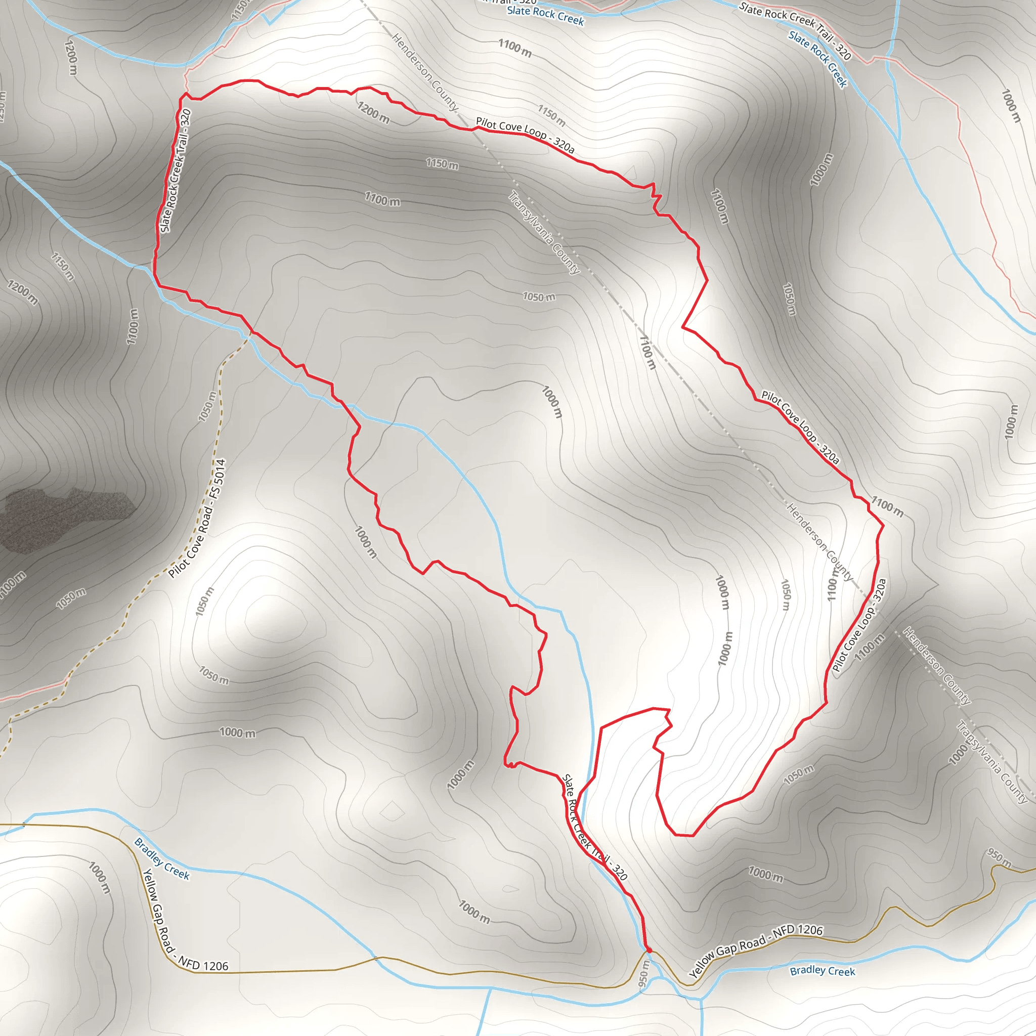 Pilot Cove and Slate Rock Loop Trail mobile static map