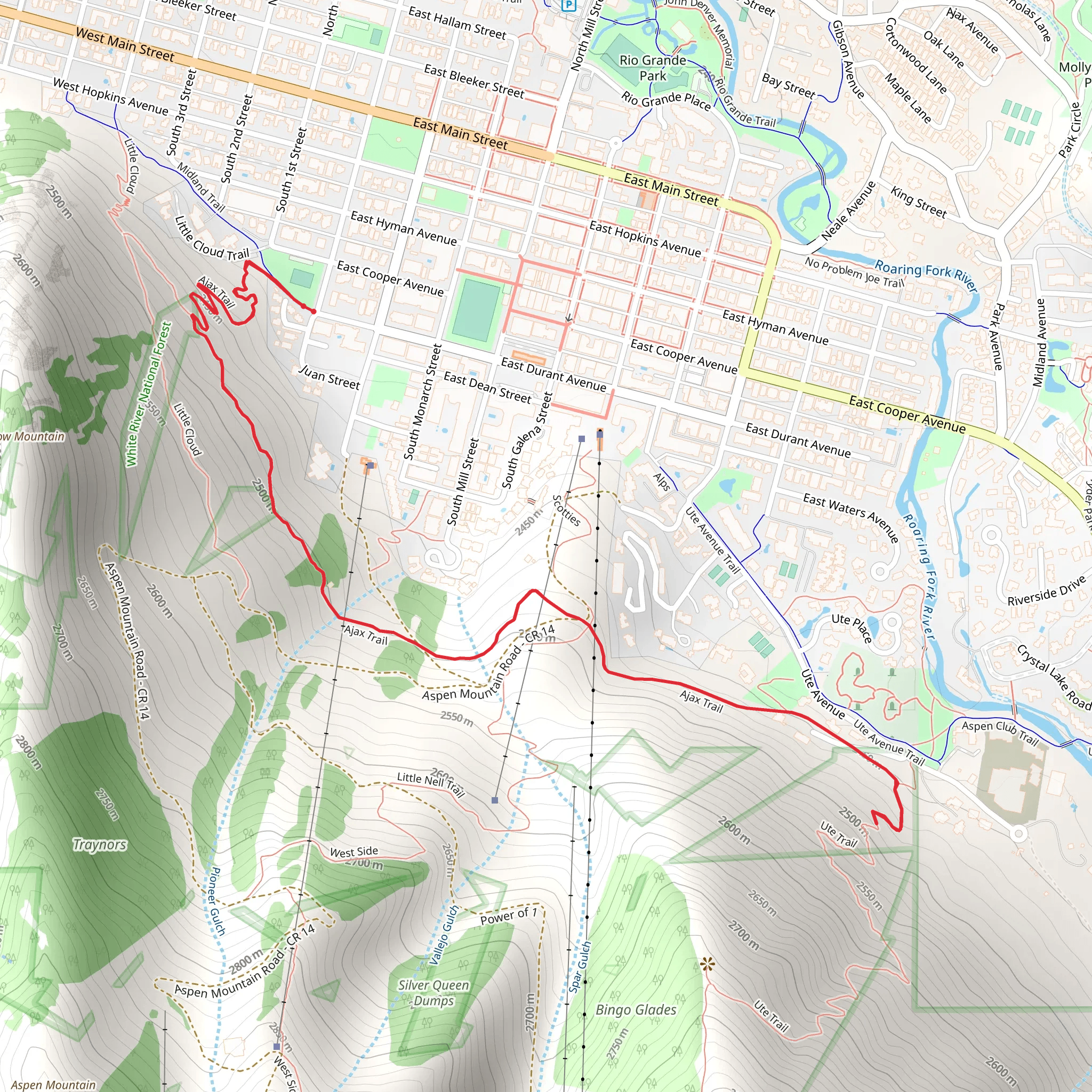 Ajax Trail and Ute Trail mobile static map