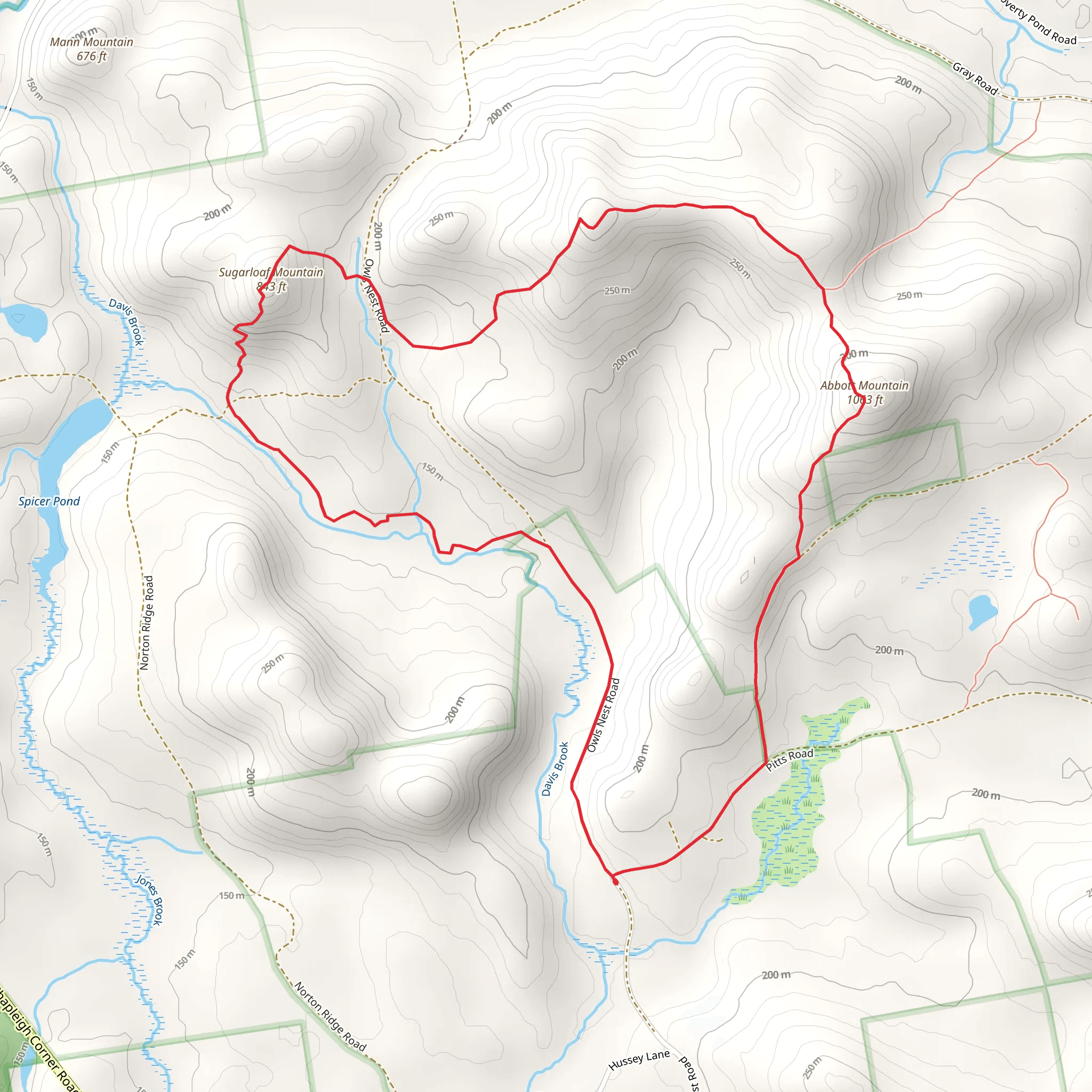 Abbott Mountain, Sugarloaf Mountain and Davis Brook Loop mobile static map