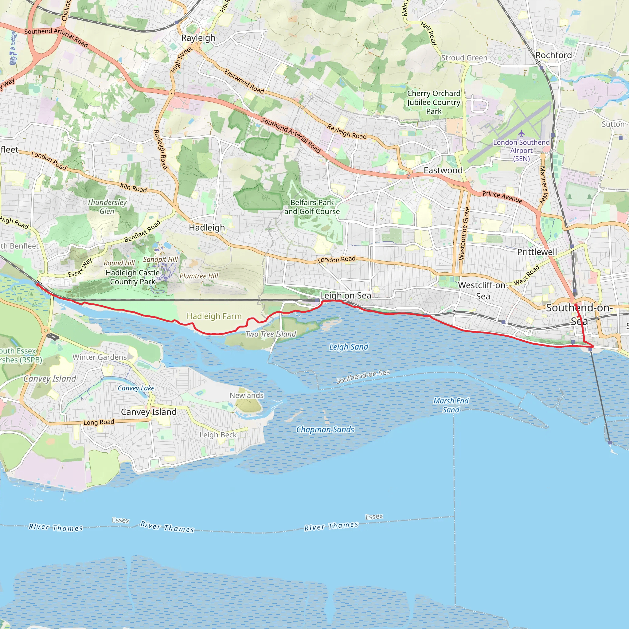 Benfleet to Southend on Sea Walk mobile static map