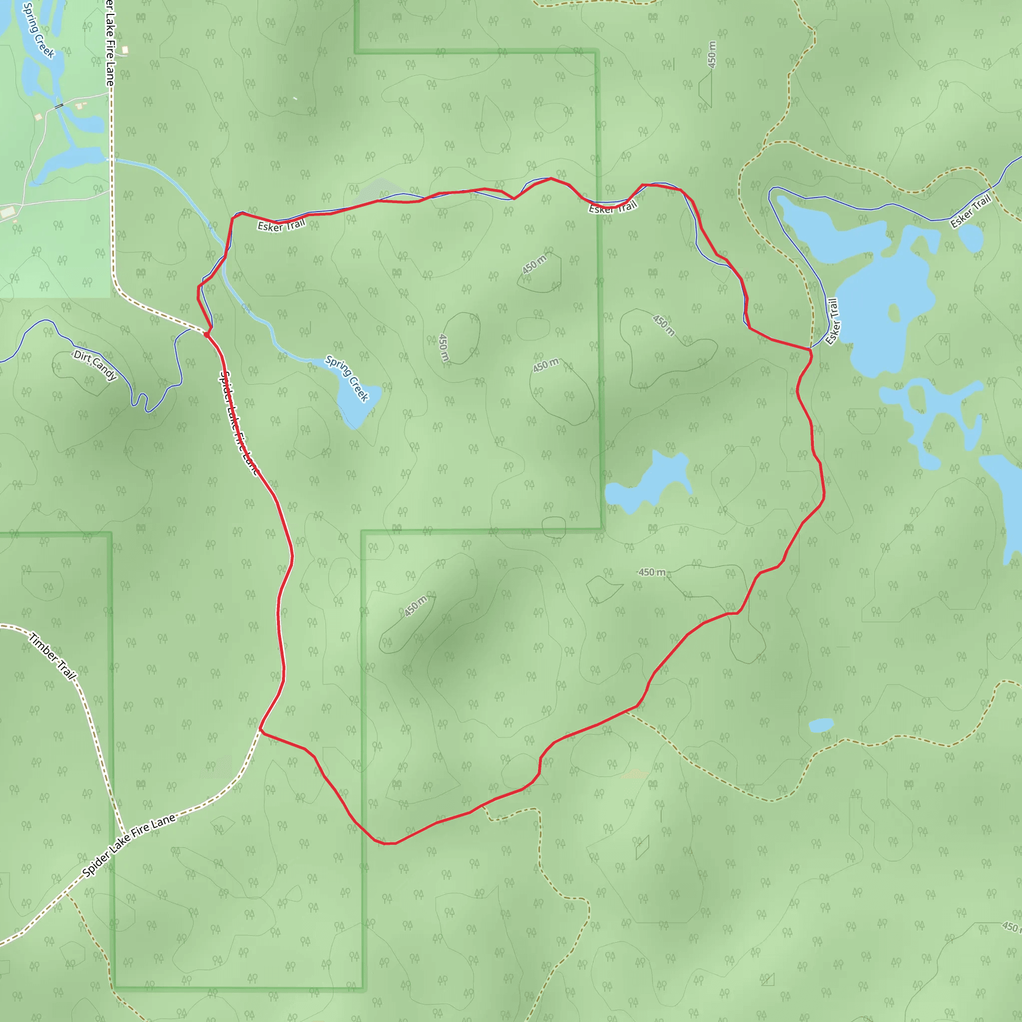 Esker Trail and Spider Lake Fire Lane Loop mobile static map