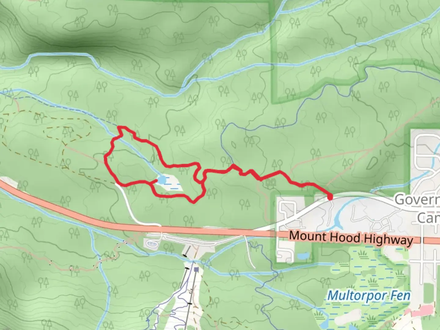 An image depicting the trail Maggie's Tie, Pioneer Bridle and Enid Lake Loop Trail and its surrounding area.