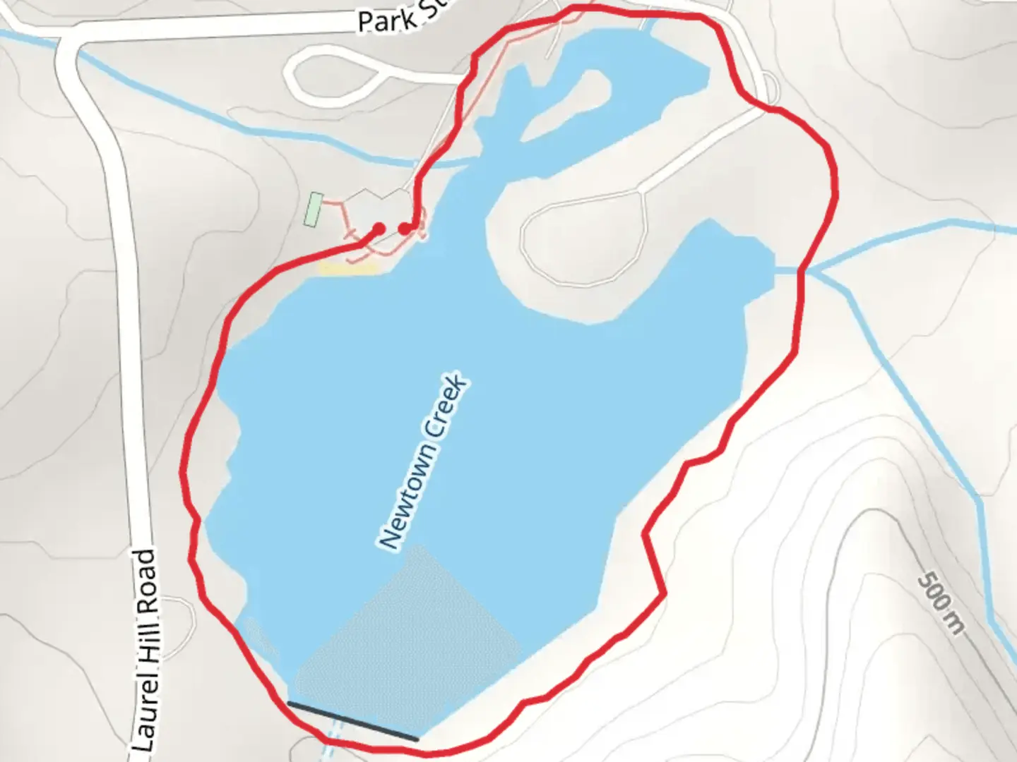 An image depicting the trail Newtown Creek Loop and its surrounding area.