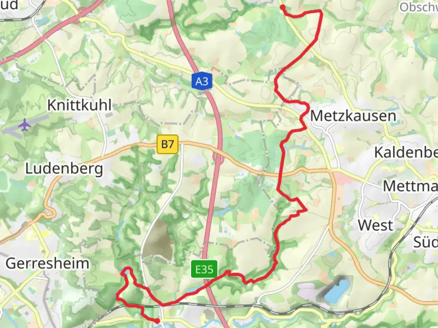 An image depicting the trail Niederheide to Erkrath Walk and its surrounding area.