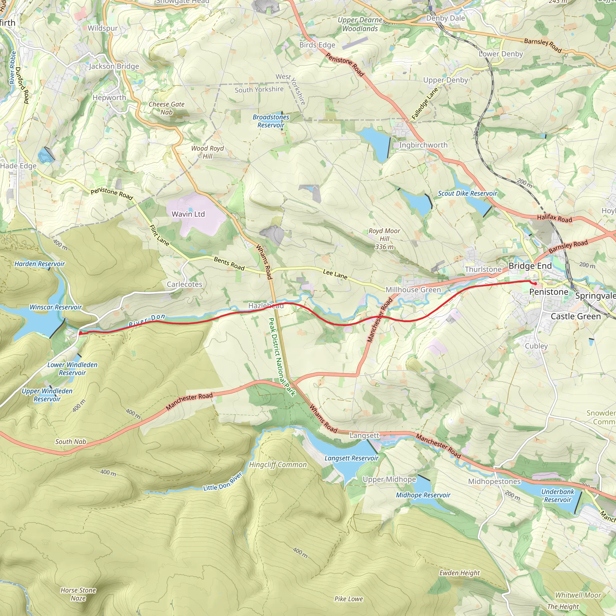 Trans Pennine Trail from Penistone to Dunford Bridge mobile static map