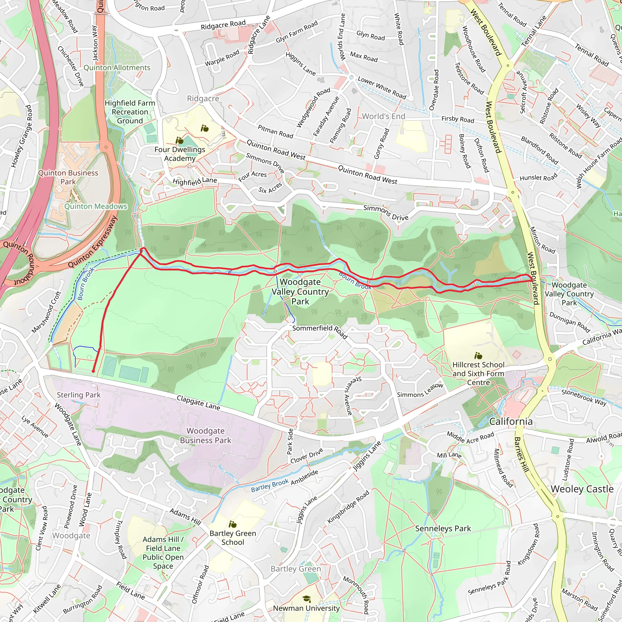 Bourn Brook Loop - Woodgate Valley Country Park mobile static map