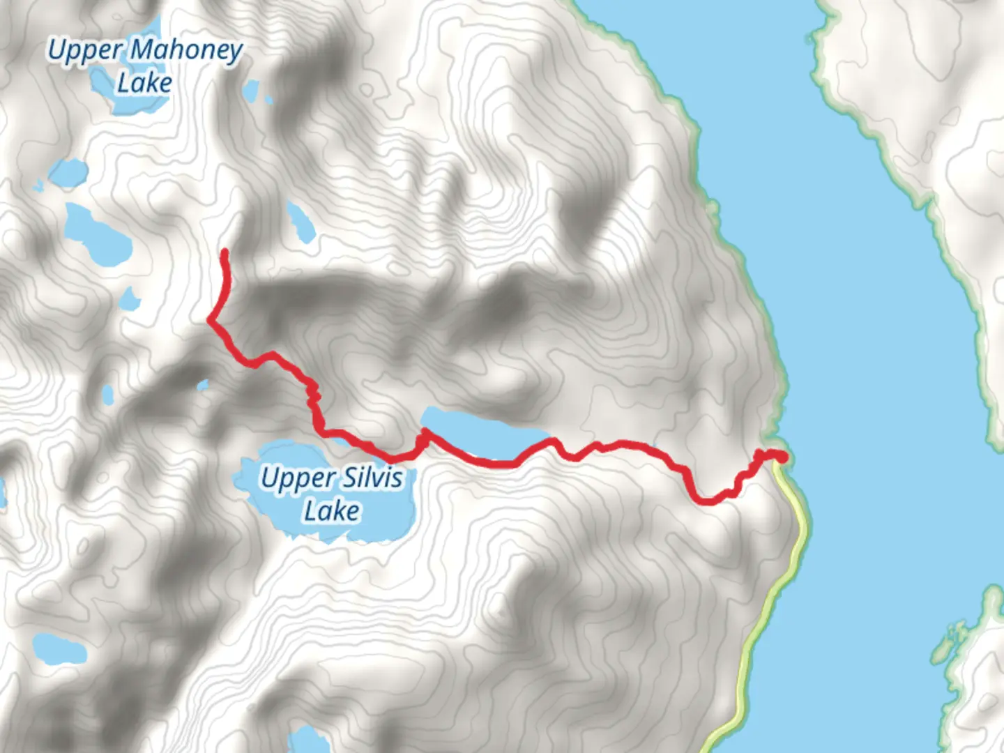 An image depicting the trail Lower Silvis Lake and Mahoney Mountain via Deer Mt - Mahoney Mt Spur Trail and its surrounding area.