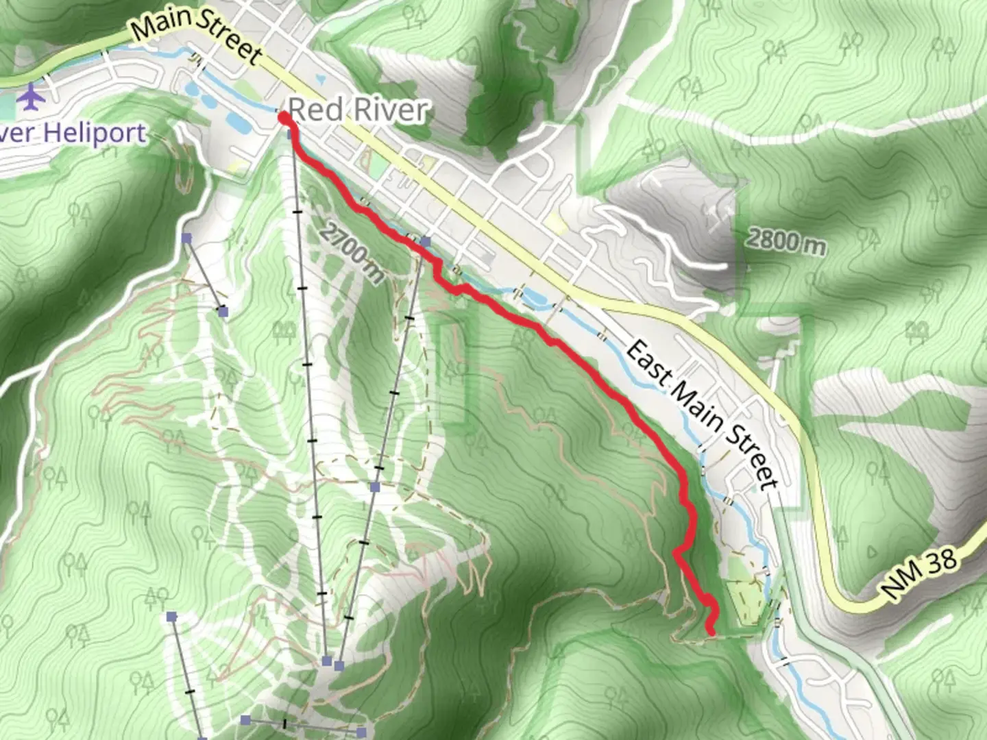 An image depicting the trail Placer Creek via Red River and its surrounding area.