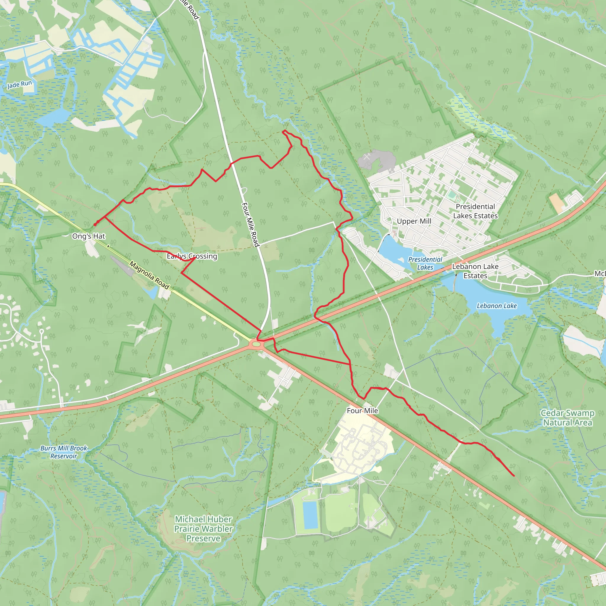 Batona Trail and Four Mile Circle Loop mobile static map