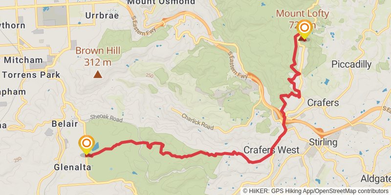 Sea to Summit Trail - Kingston Park Beach to Mt Lofty Summit stage 2 Map